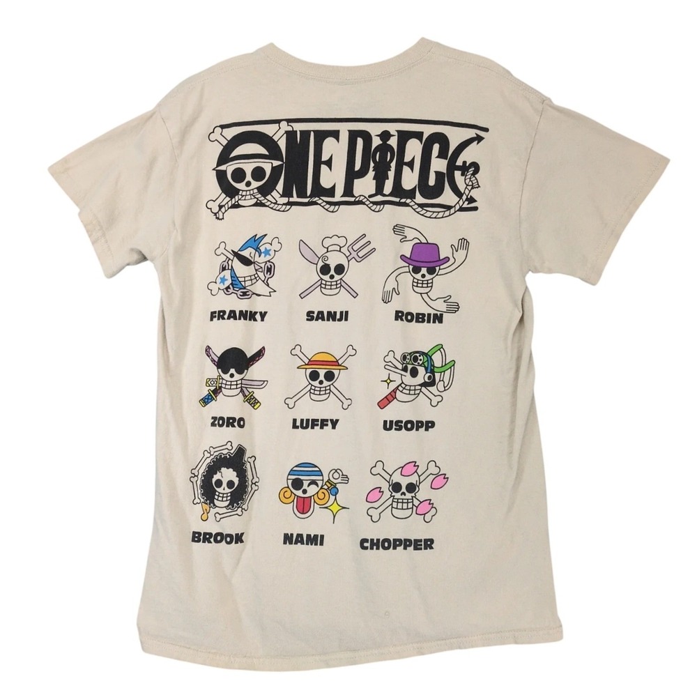 One Piece Beige Straw Hat Crew T-Shirt Mens M 2-Sided Graphics Anime Streetwear
